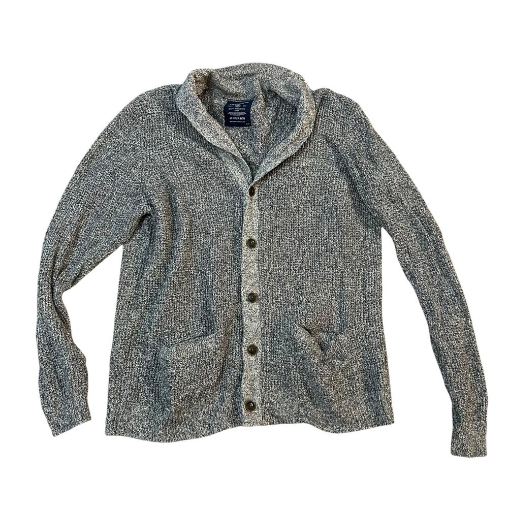 American Eagle Shawl Collar Knit Cardigan Sweater Mens Large Gray Grandpa